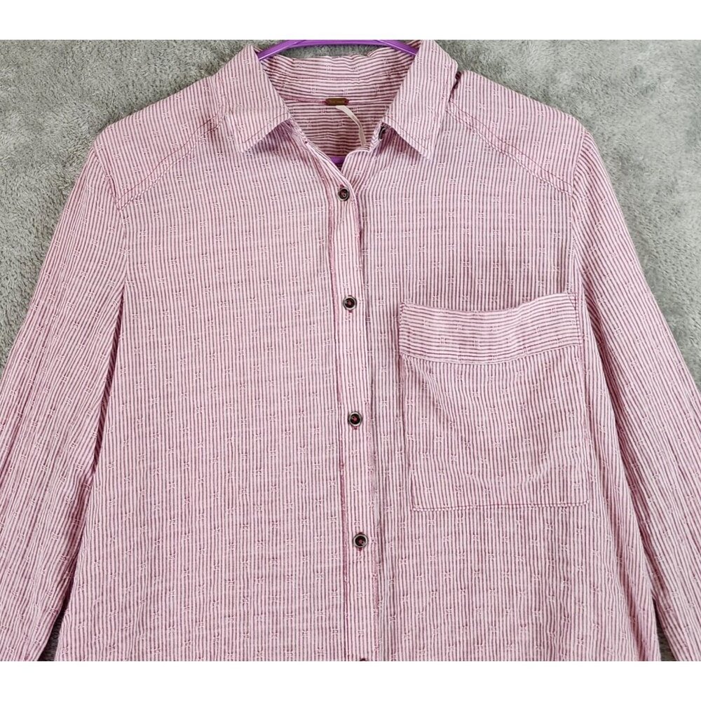Free People Shirt Womens Extra Small Red Striped No Limits Button Up Split Back - Picture 6 of 10